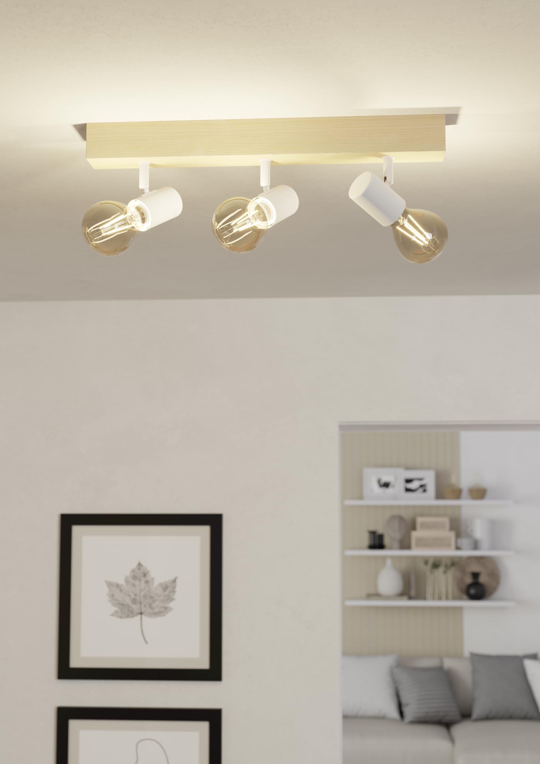 Eglo Townshend 3 Vintage Ceiling Light | 3-Light Wood & Steel Spotlight