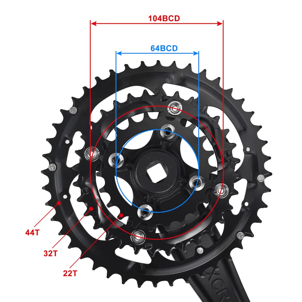 CYSKY 3x 9/10 Speed Bike Crankset – 170mm 104/64 BCD MTB Crank Arm Set