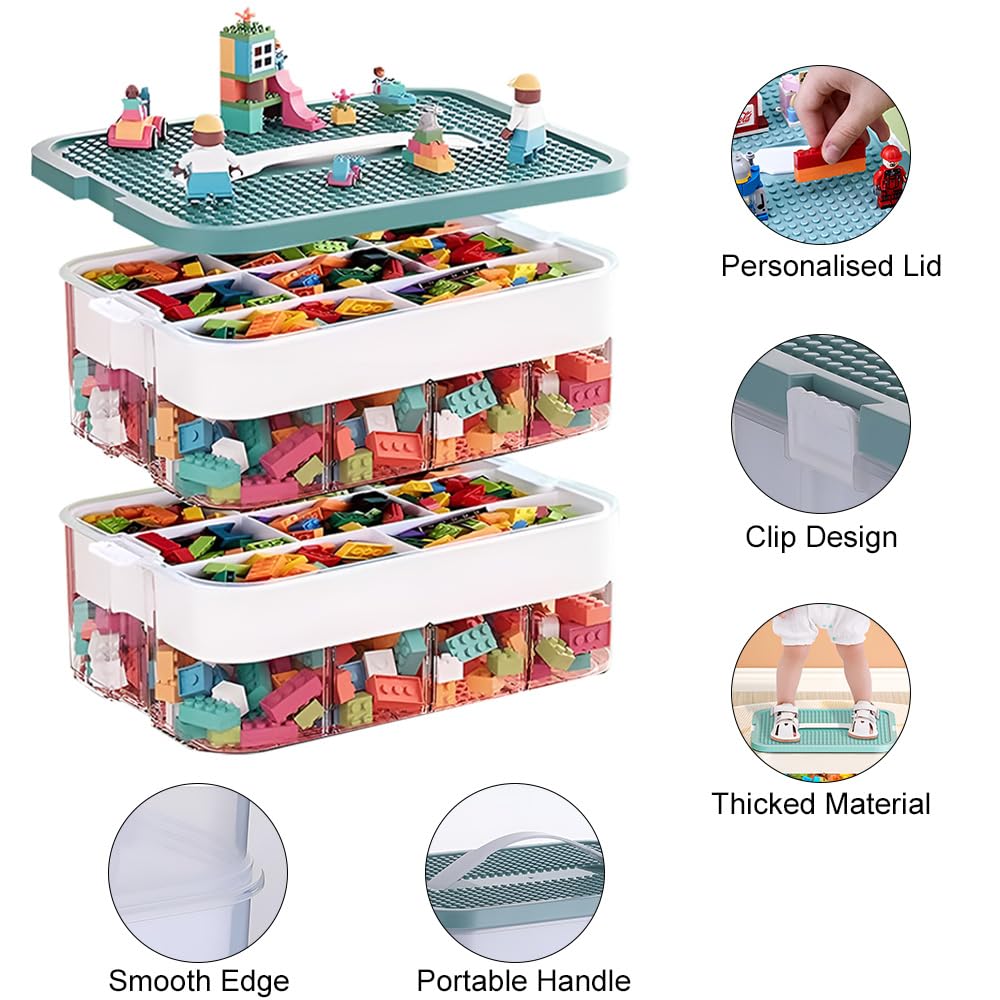 Storage Boxes,Kids Toy Lego Box,Stackable Toys Organizer with Lid,Handle,Plastic Multi Compartment Containers Chest Case for Storing - image 5