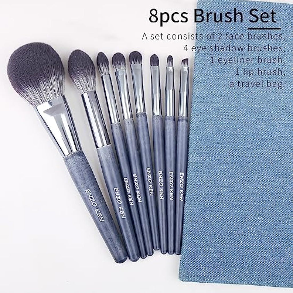 ENZO KEN Natural Badger Hair Makeup Brush Set | Walnut Handle with Case