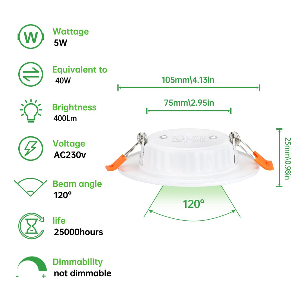 Tofisr LED Recessed Ceiling Light – 5W Ultra Slim Round Metal Downlight