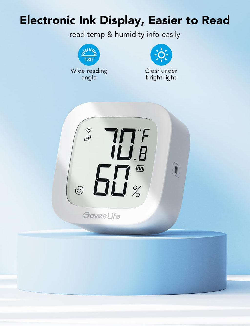GoveeLife E-Ink WiFi Thermometer Hygrometer | Smart Indoor Humidity Meter