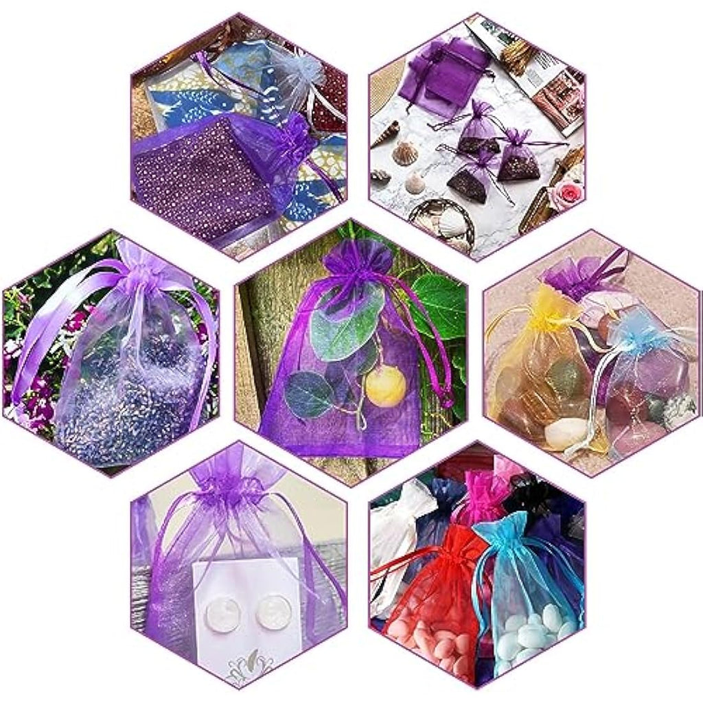 G2PLUS Purple Organza Gift Bags – 100 PCS Large Mesh Jewelry Pouches
