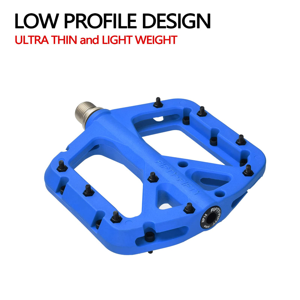 FIFTY-FIFTY MTB Pedals | Nylon Composite 9/16" Wide Flat Platform - Blue