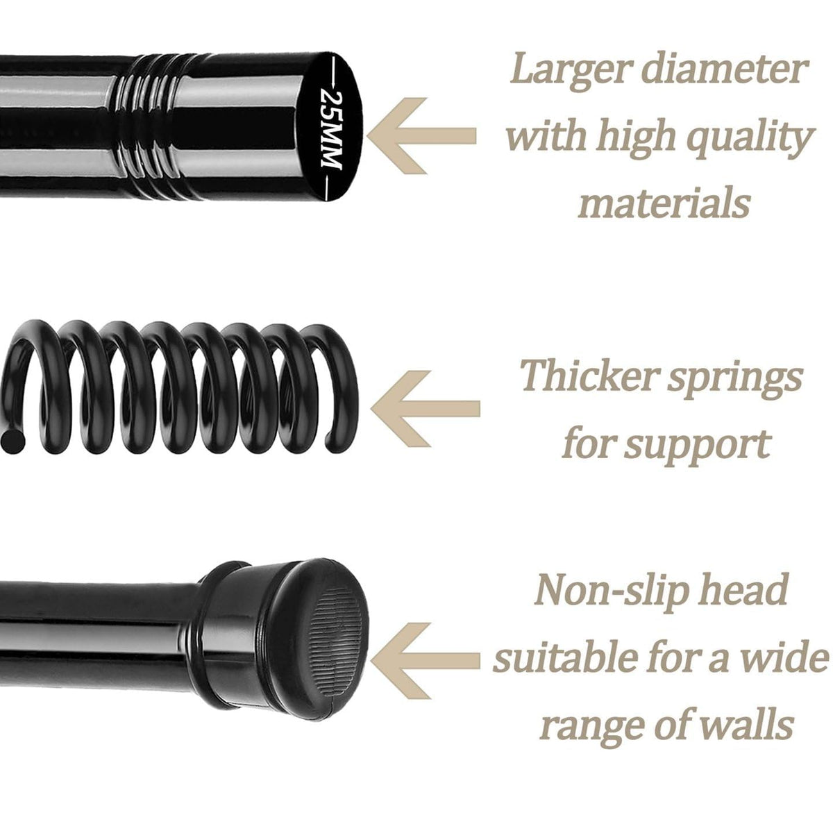 Shower Curtain Pole White No Drill Curtain Pole Extendable For Windows Shower Wardrobe White 183-250CM - image 3