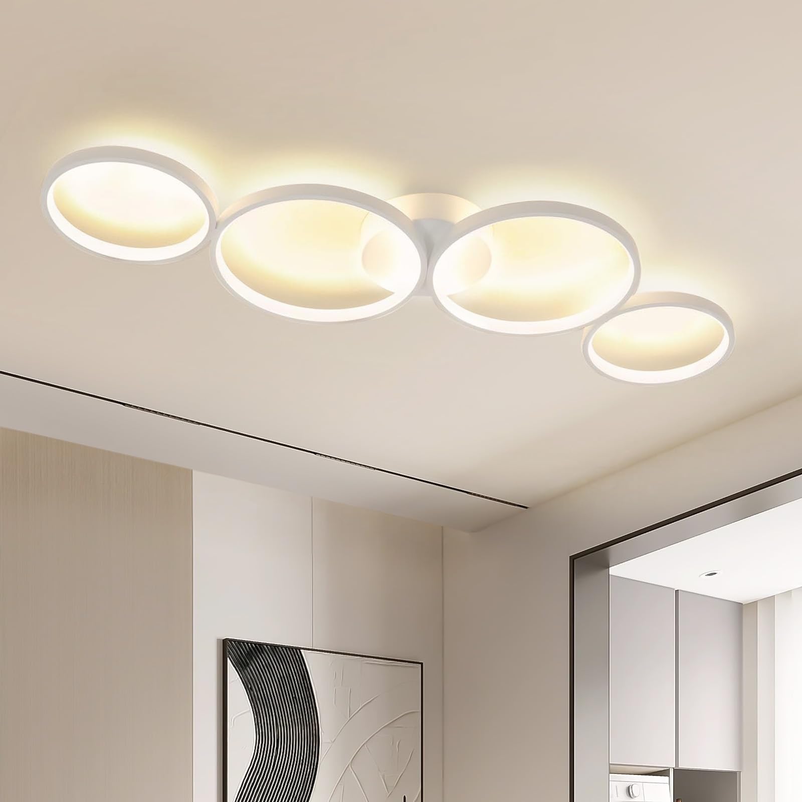 GBLY Modern LED Ceiling Light – 4-Ring Aluminium Lamp, 3000K Warm White