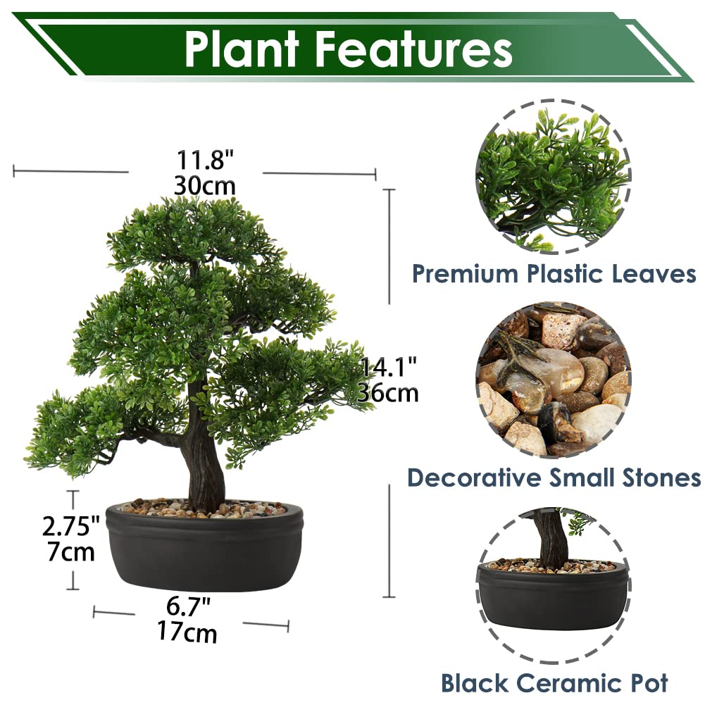 Briful 14.1" Artificial Bonsai Tree | Faux Japanese Pine Potted Plant