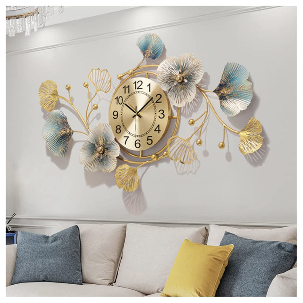 Large Silent Wall Clock – Modern Ginkgo Leaf Metal Art Deco