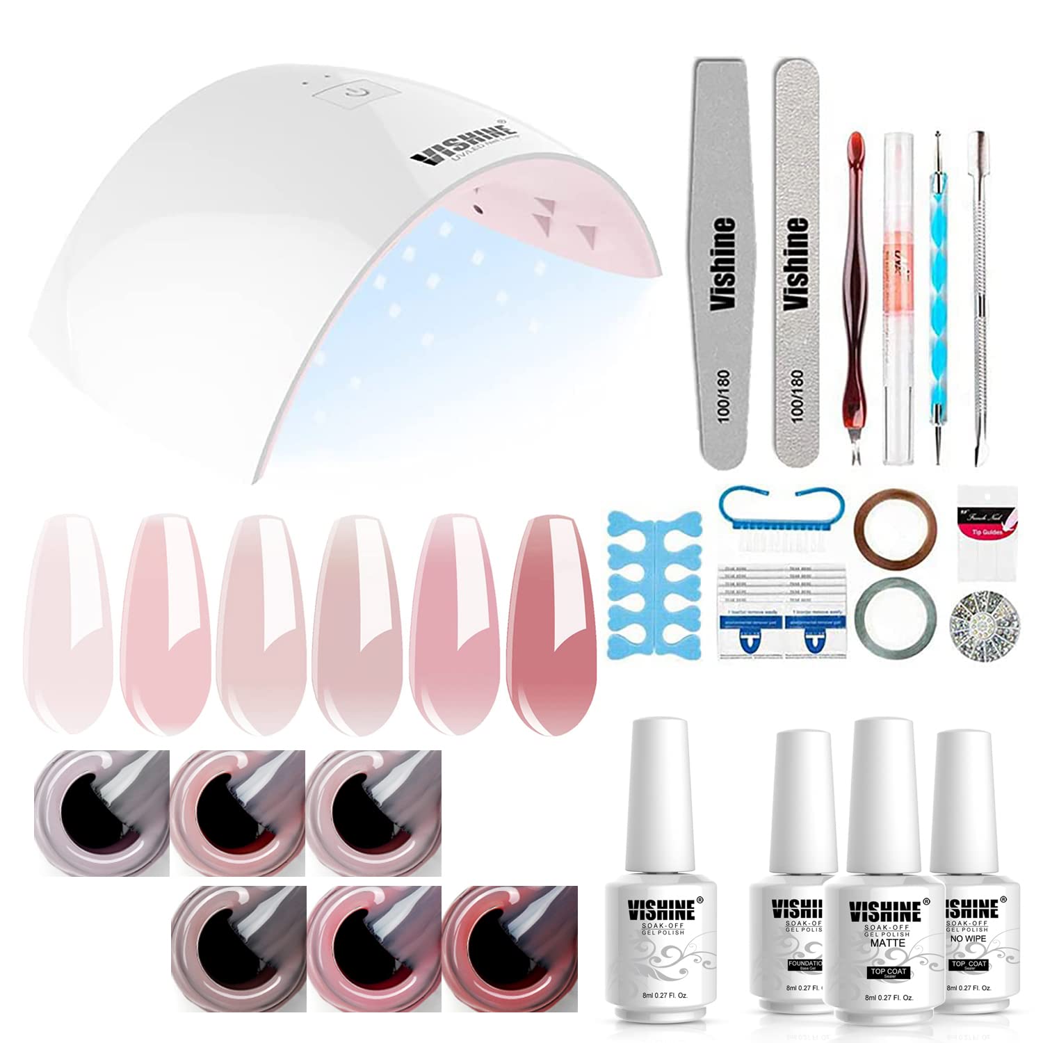 Vishine Gel Nail Polish Kit with 36W UV LED Lamp - 6 Sheer Jelly Colors