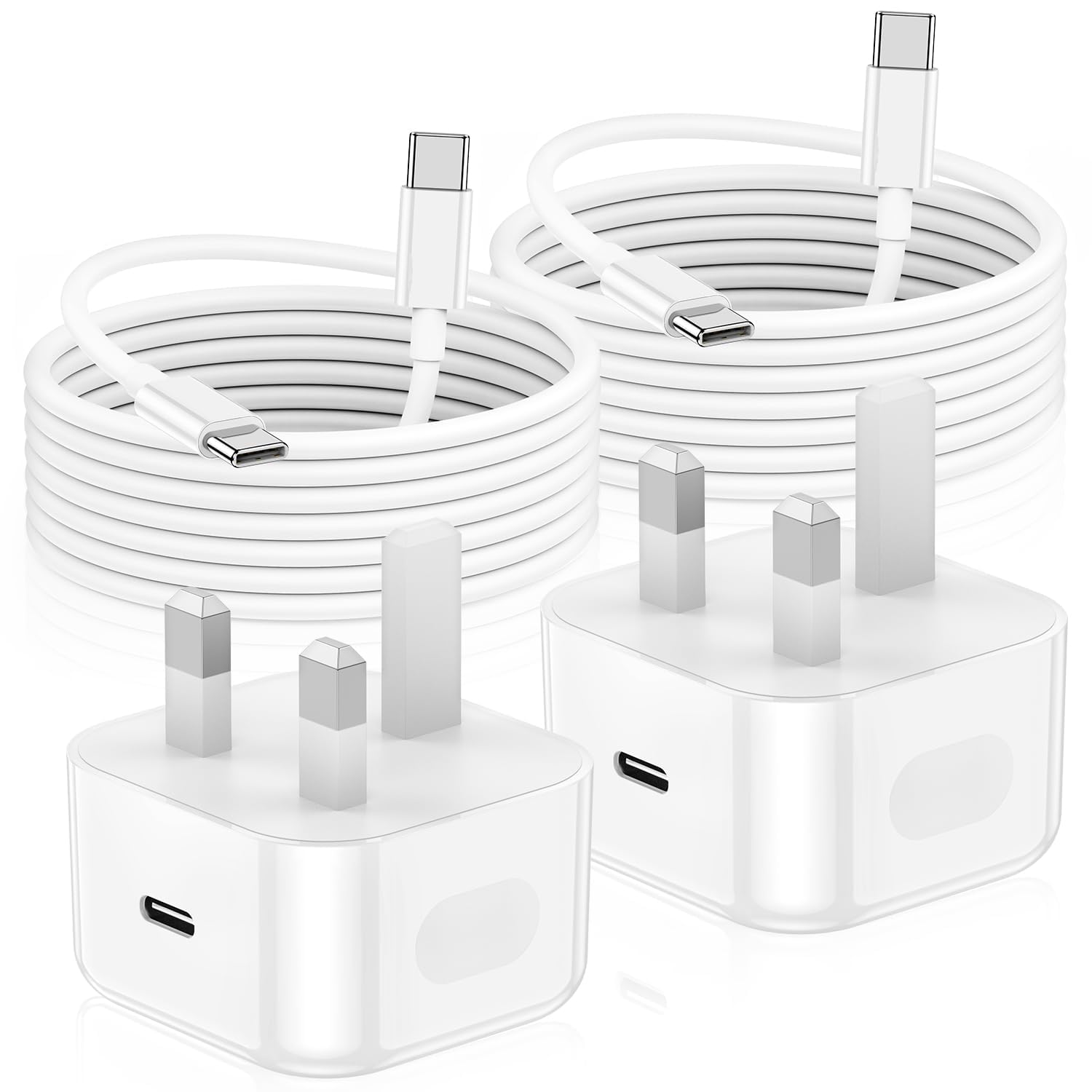 20W USB C Fast Charger and Cable for iPhone 17 16 15 – 2 Pack