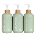 OLLIES Shower Soap Dispenser Set – 3 Refillable 17oz Bamboo Bottles