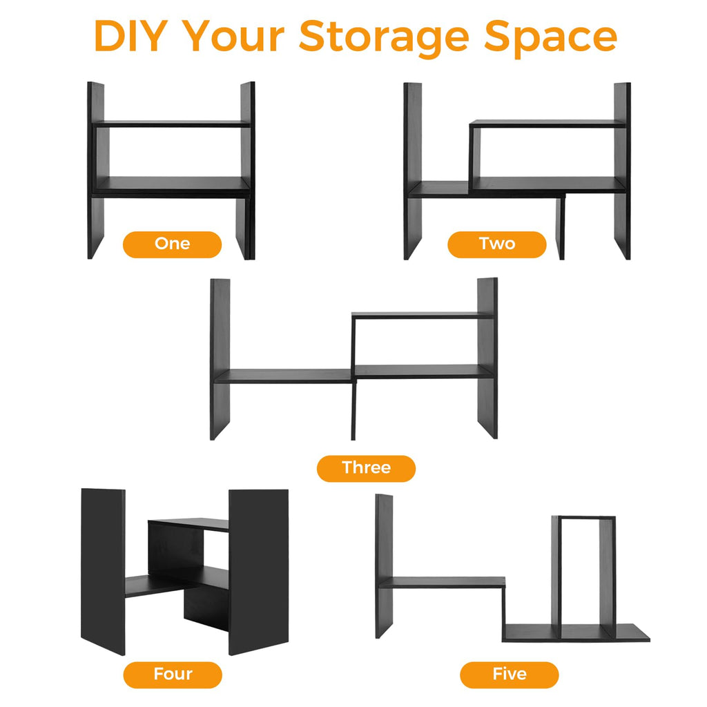 Wooden Desk Shelf, Adjustable Desktop Bookshelf, Small Black Bookcase - image 3