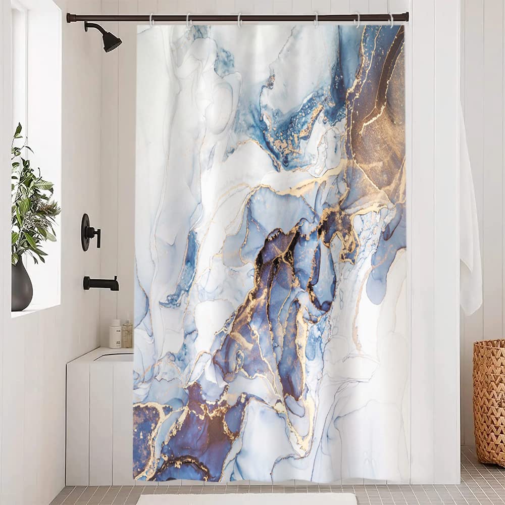 Uiiooazy Blue Marble Shower Curtain - Waterproof Polyester Bath Decor