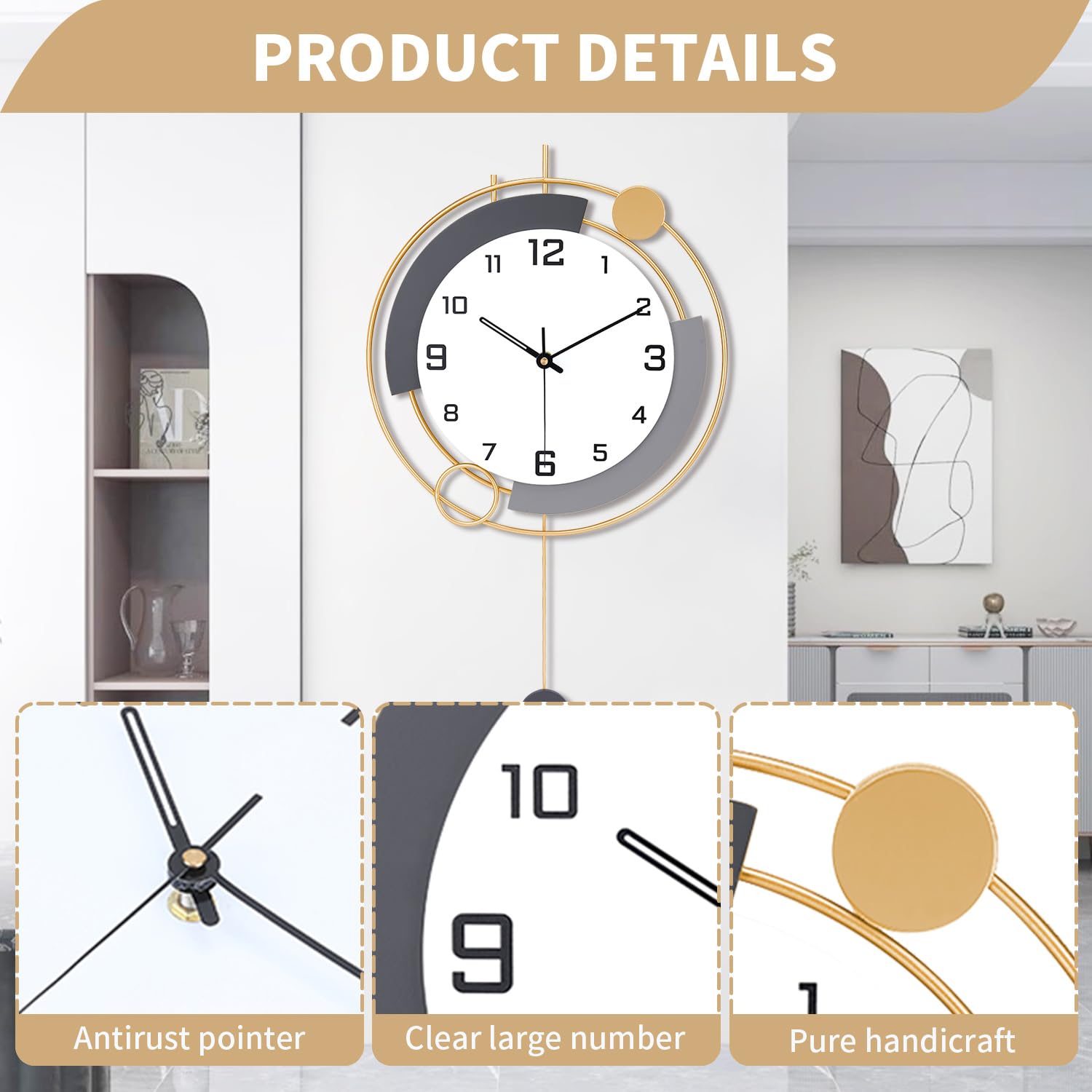 Jolof Store Large Modern Wall Clock – Silent Quartz Pendulum Clock
