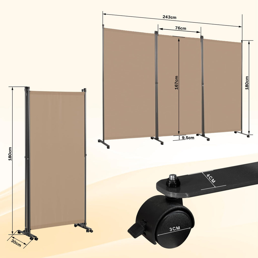 Angel Living 3 Panels Folding Room Divider, Privacy Screen Composed of Polyester Fabric and Sturdy Iron Frame