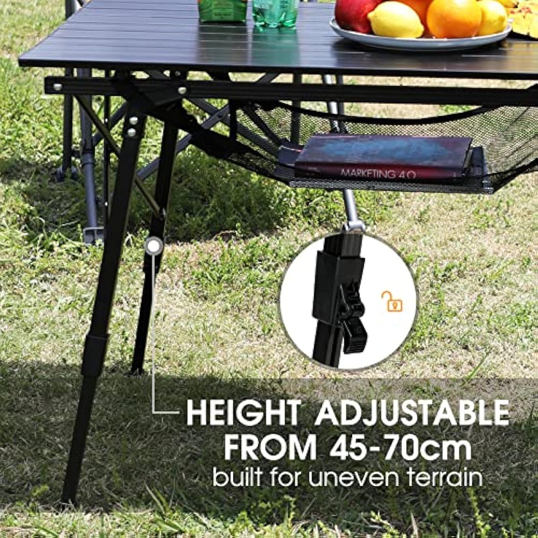 Portal Aluminum Folding Camping Table – Adjustable Height Roll Up Top