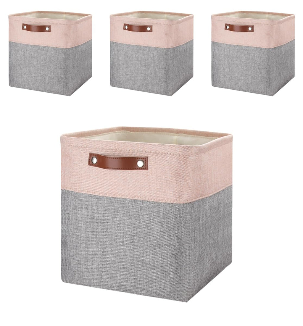 Mangata Fabric Storage Cubes - Set of 4 Kallax Baskets, Grey Pink