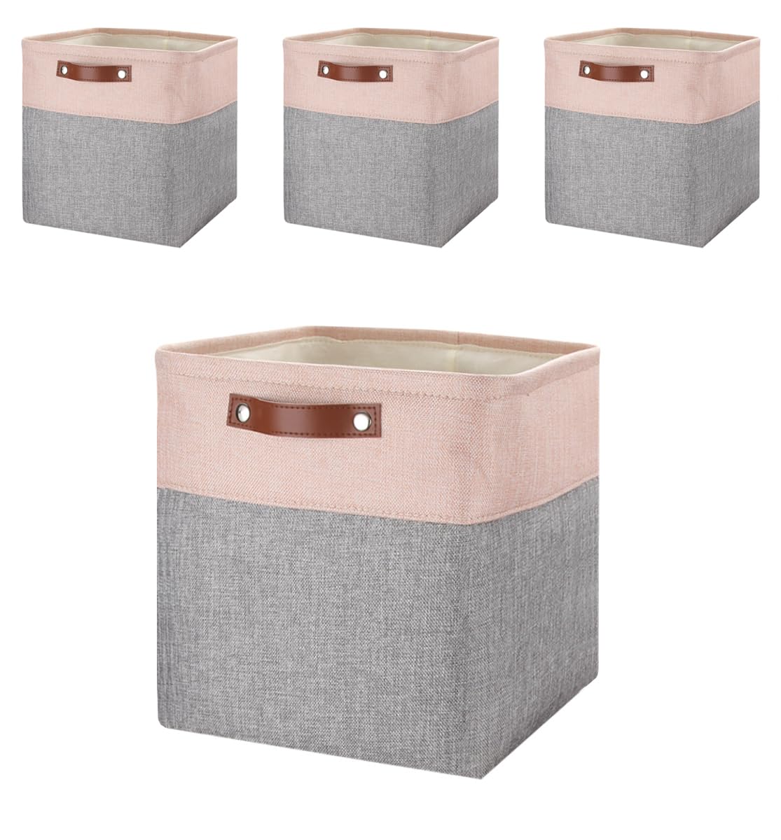 Mangata Fabric Storage Cubes - Set of 4 Kallax Baskets, Grey Pink