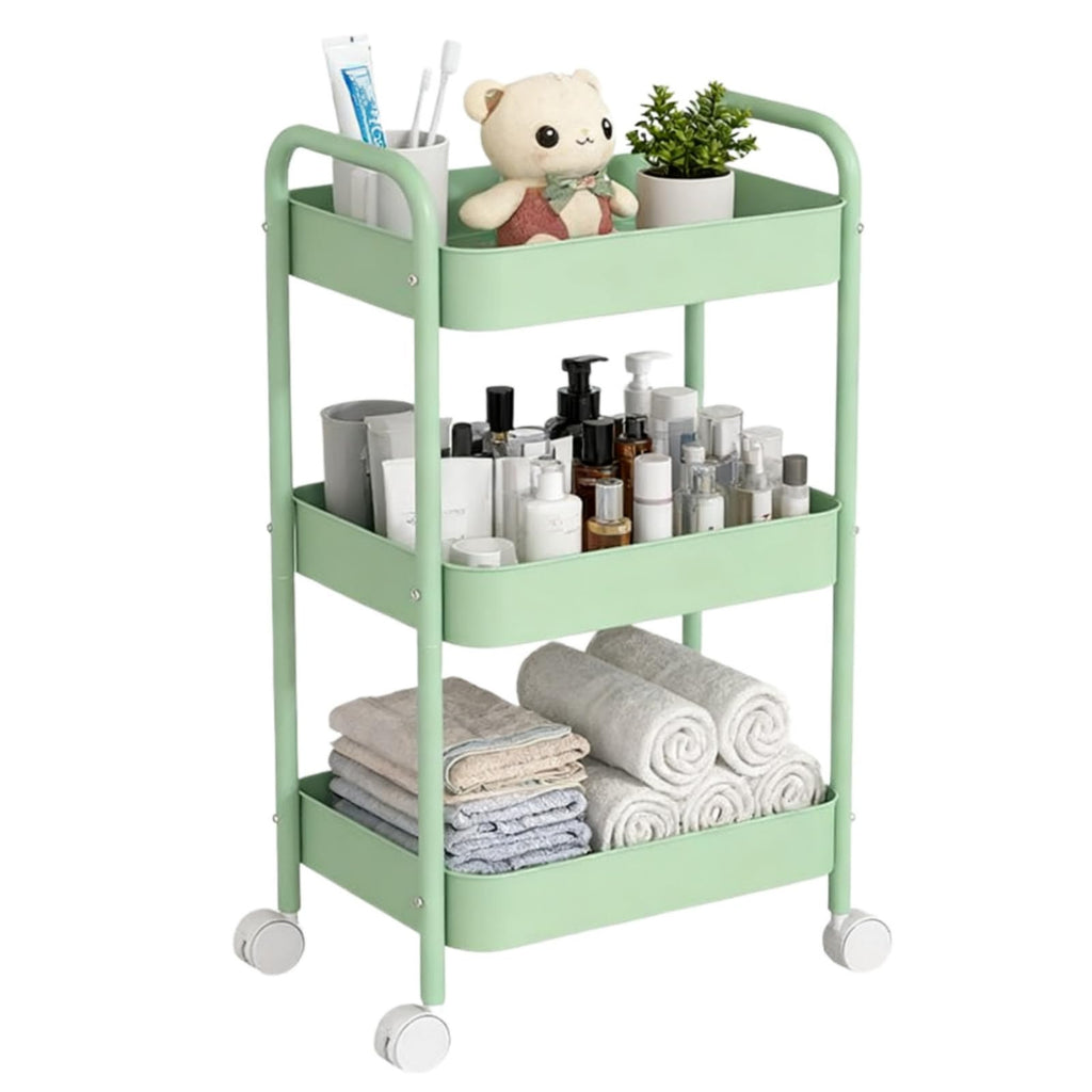 Siocok 3 Tier Metal Storage Trolley on Wheels, Storage Cart, Rolling Utility Cart, Easy Assembly for Home Kitchen, Bathroom Laundry and Office Green - image 1