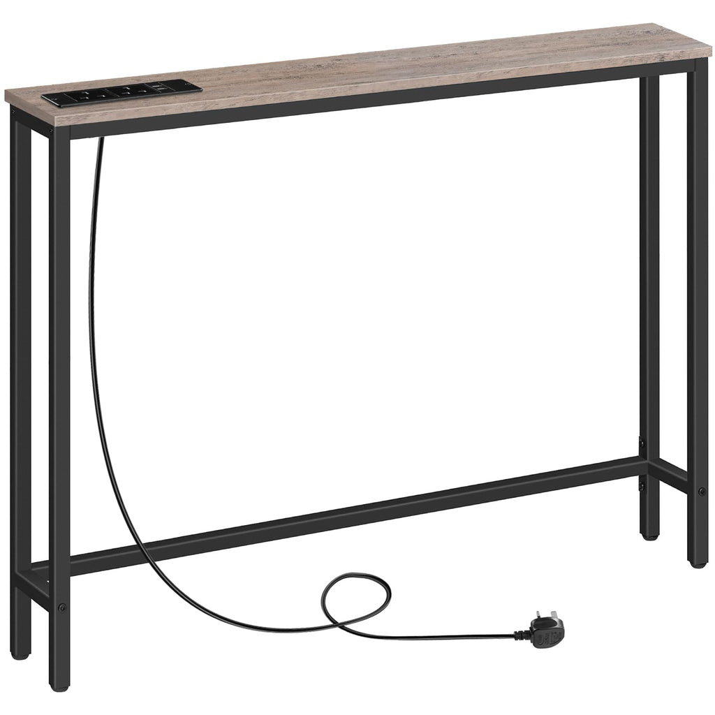 HOOBRO Slim Console Table with Charging Station - 100cm Greige Sofa Table