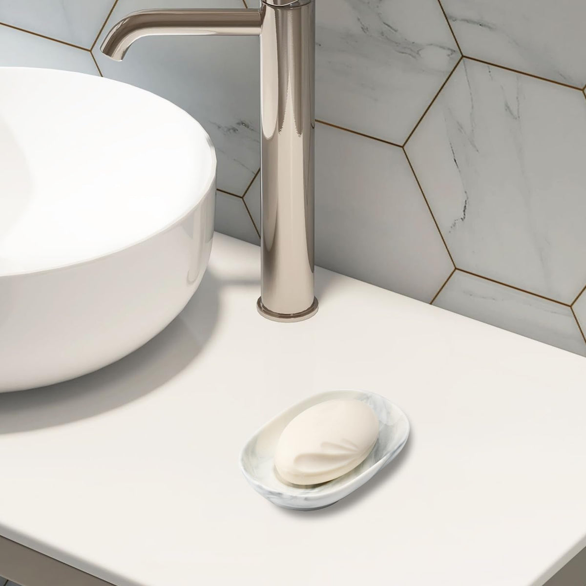 YoHyien Ceramic Soap Dish, Anti-Slip Marble Soap Dish for Bathroom, Soap Tray Dish, Soap Holder for Shower, Kitchen, and Sink - image 4