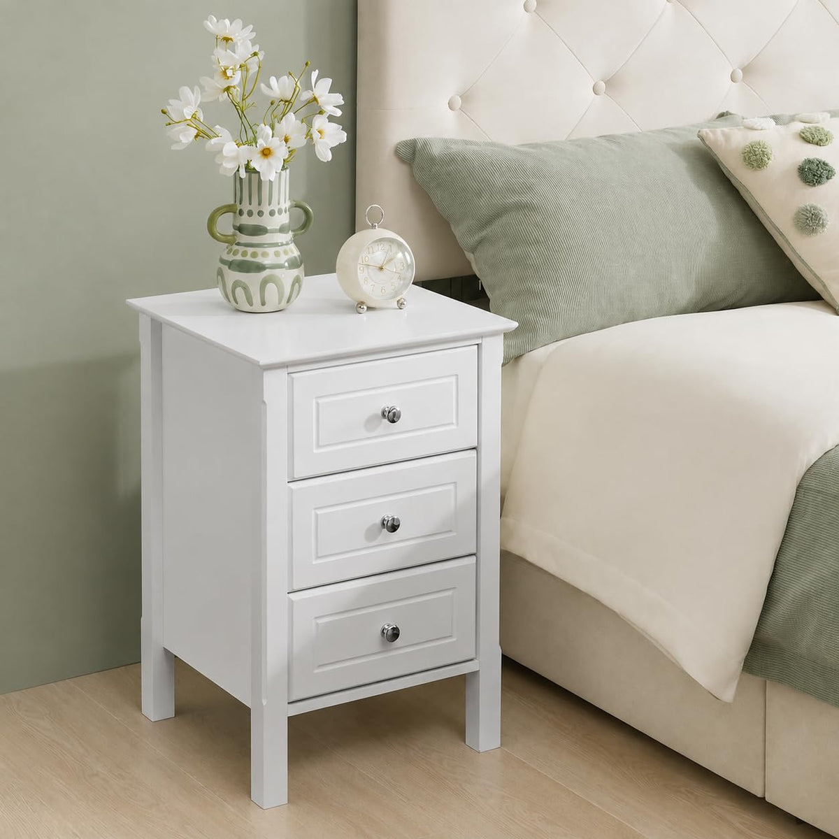 Yaheetech Bedside Table with 3 Drawers, White - image 2