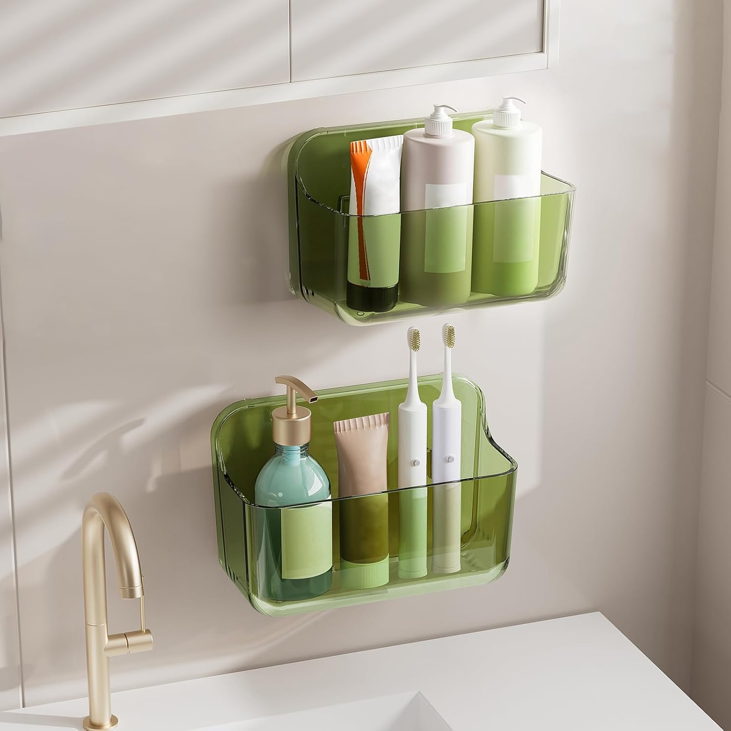Diesisa 2PCS Shower Caddy – Acrylic Self Adhesive Bathroom Shelf, Green