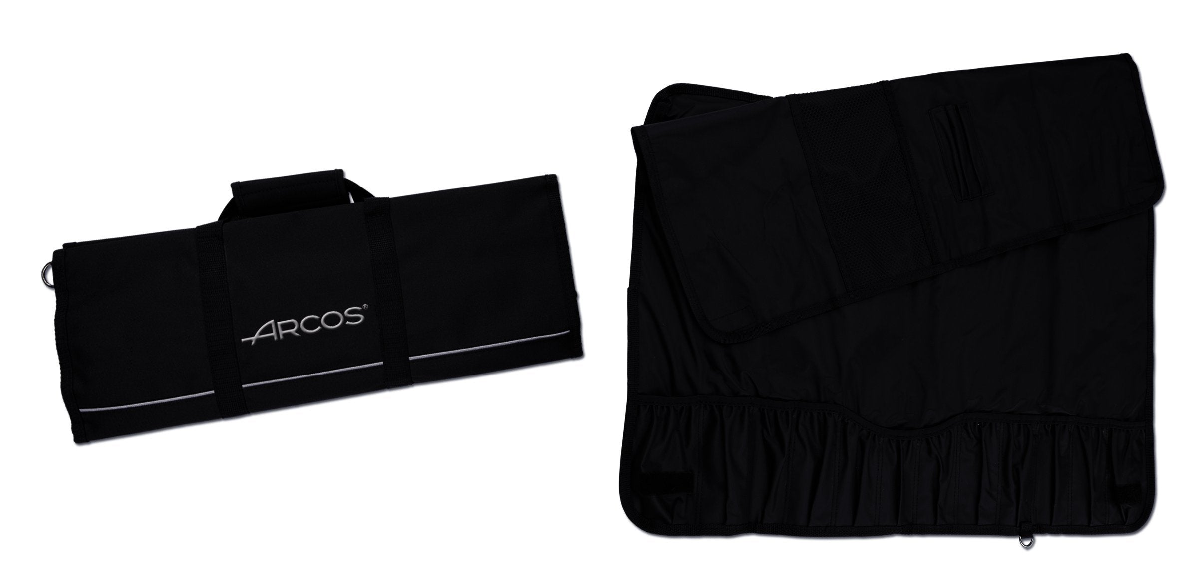Arcos 12-Piece Knife Roll Bag | Black Polyester Chef Case – 29x20"