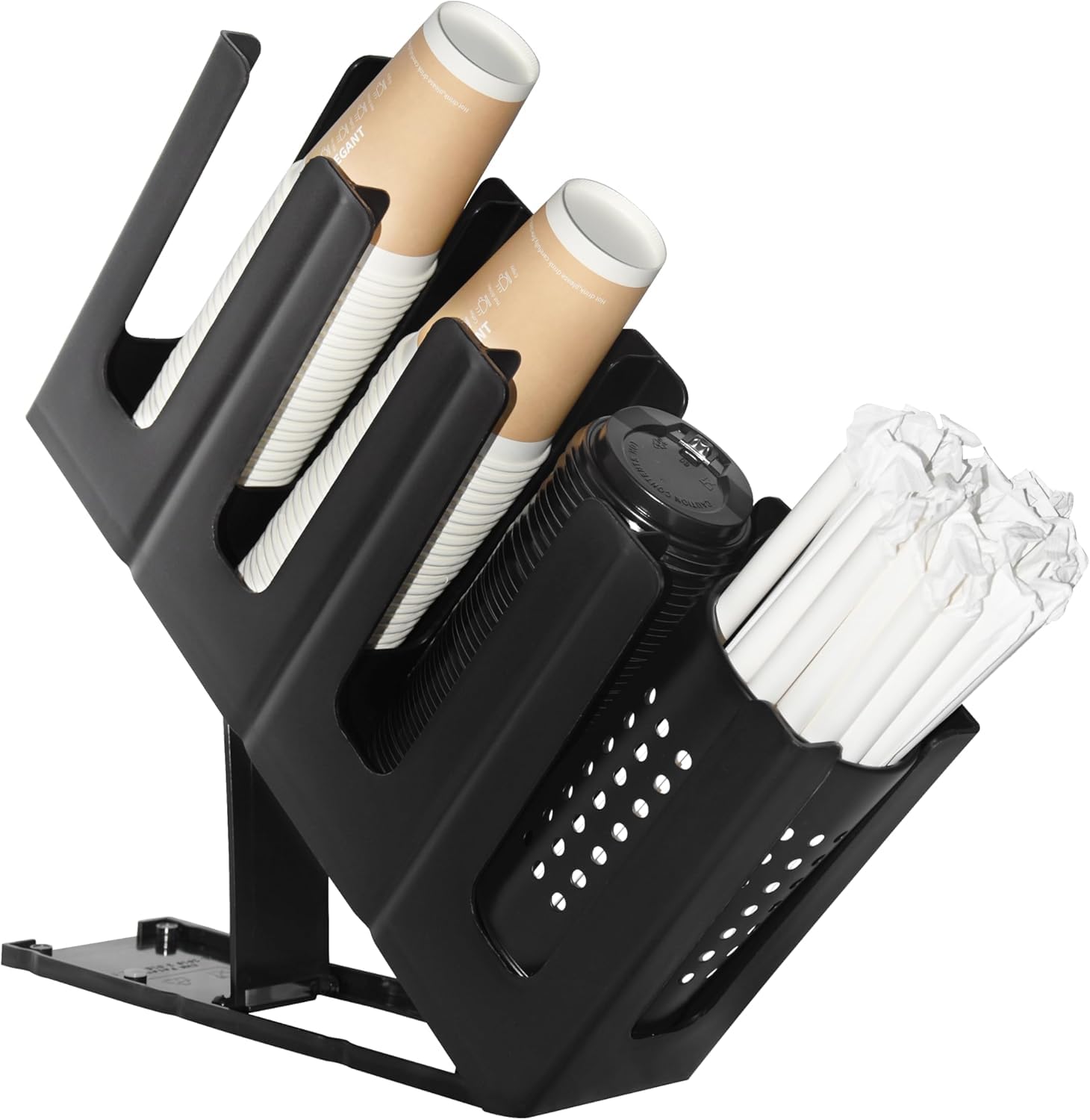 Cup and Lid Dispenser | 4 Compartment Adjustable Straw Organizer