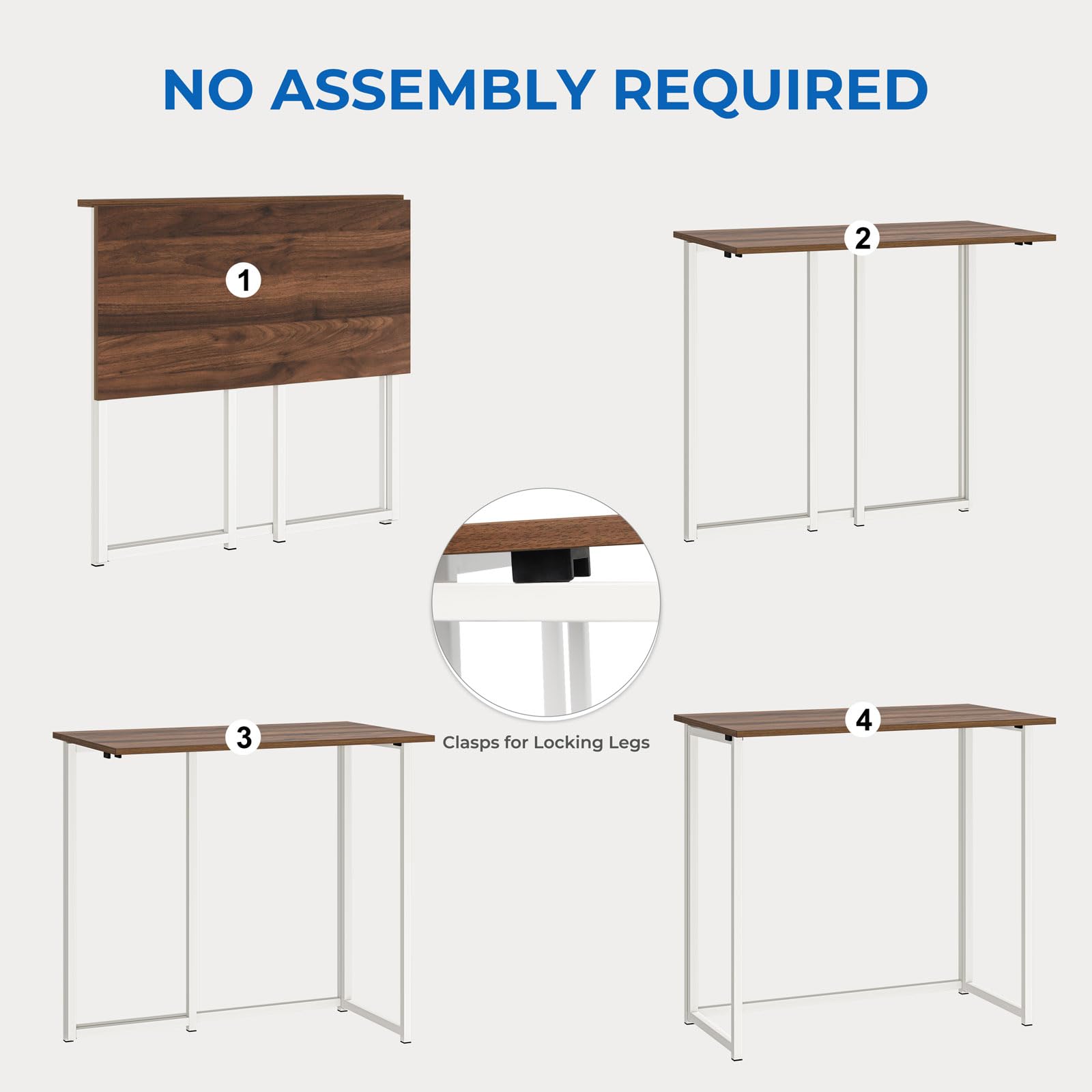Dripex Folding Computer Desk – Compact No-Assembly Metal Table, Brown