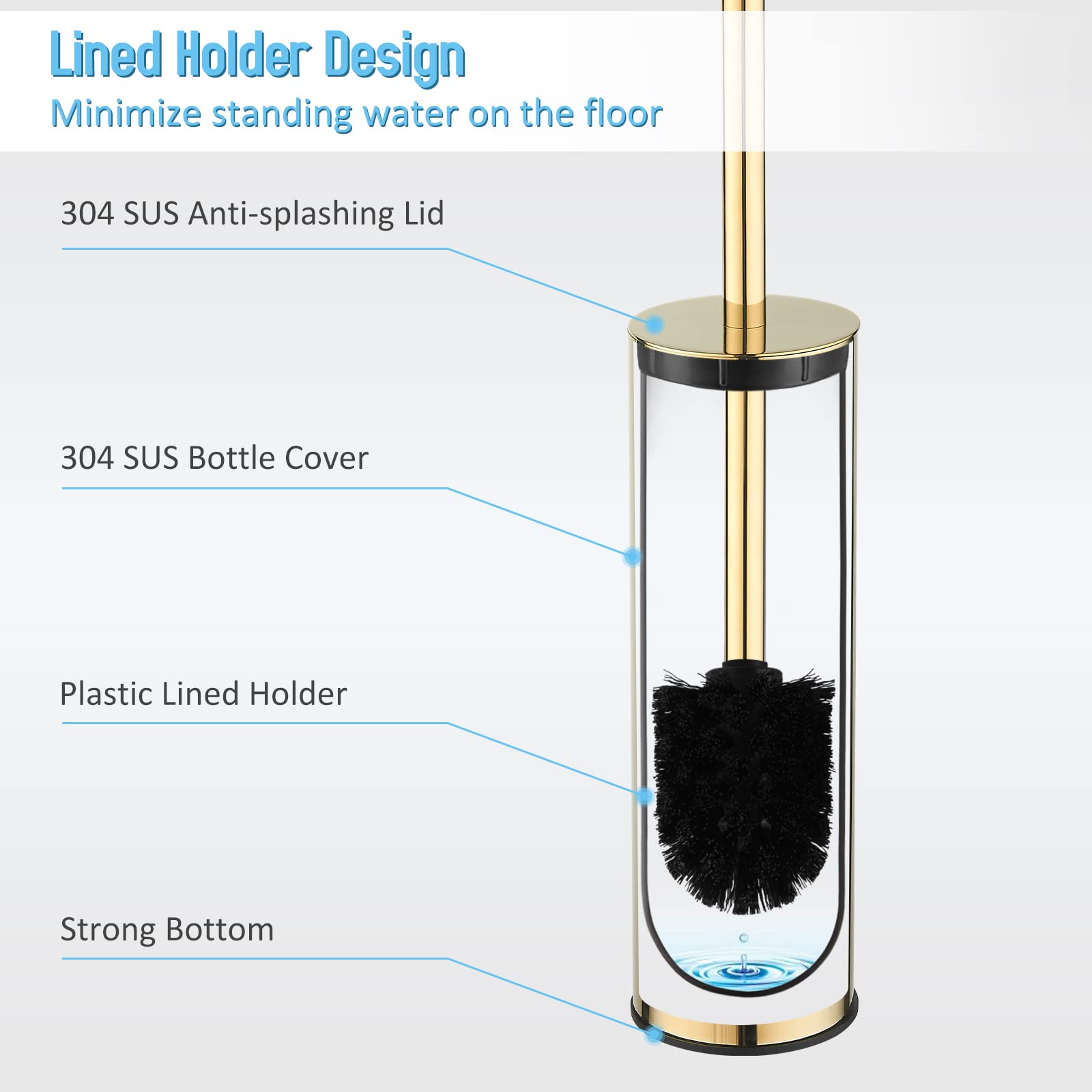 BGL Gold Toilet Brush Holder | 304 Stainless Steel Round Floor Stand