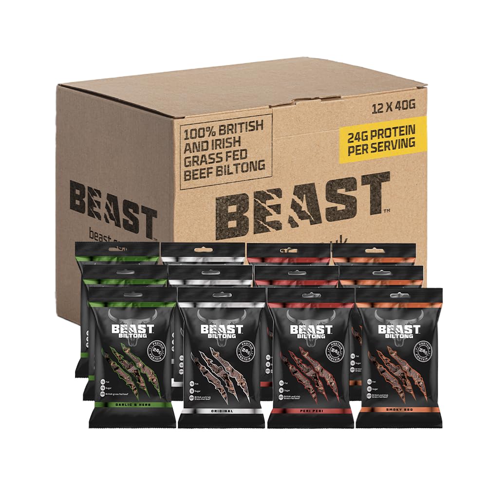Beast Pharm Beef Biltong Protein Snacks - 12 Pack Keto Meat Snacks