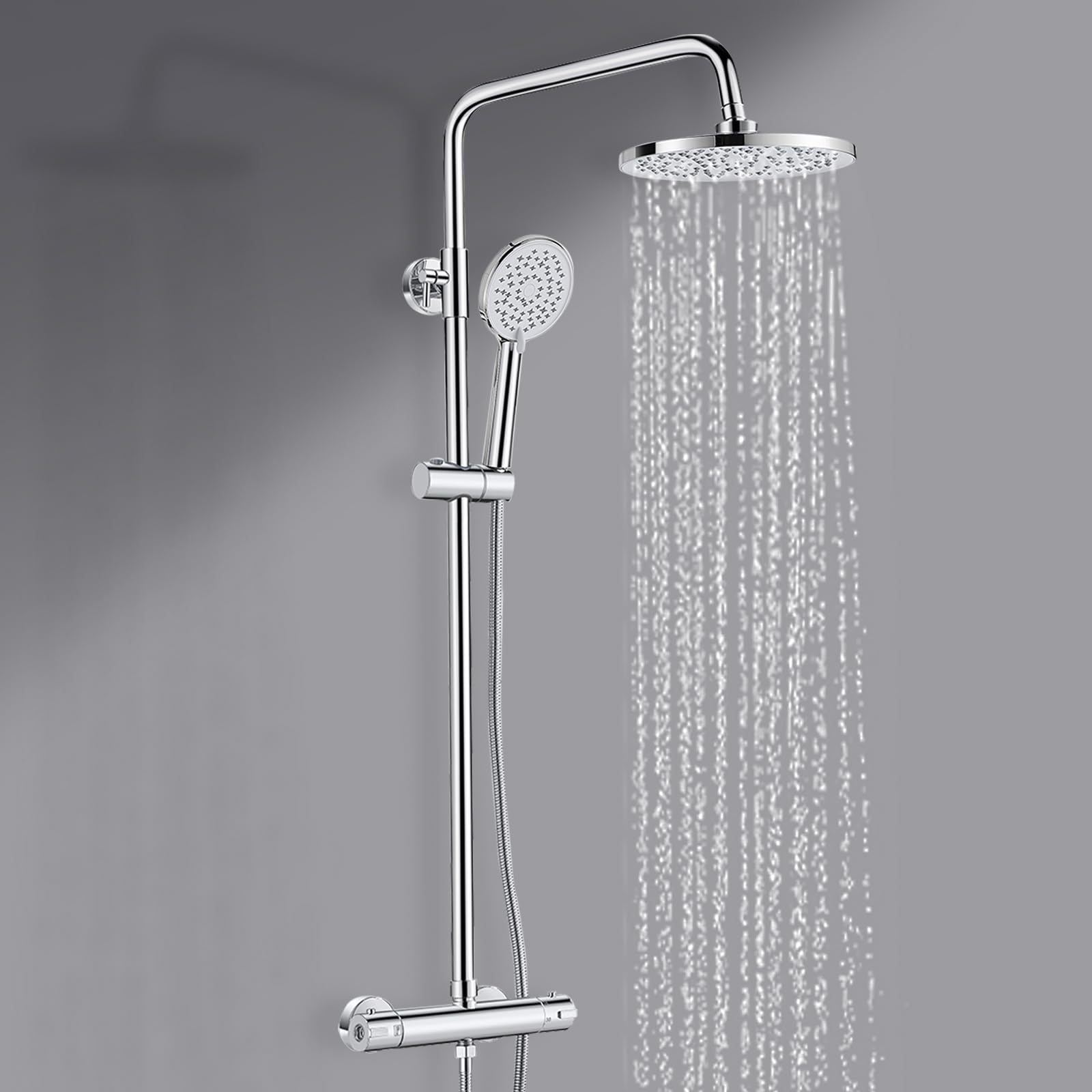 Bevankly Thermostatic Shower Mixer Set | Chrome Rainfall Shower System