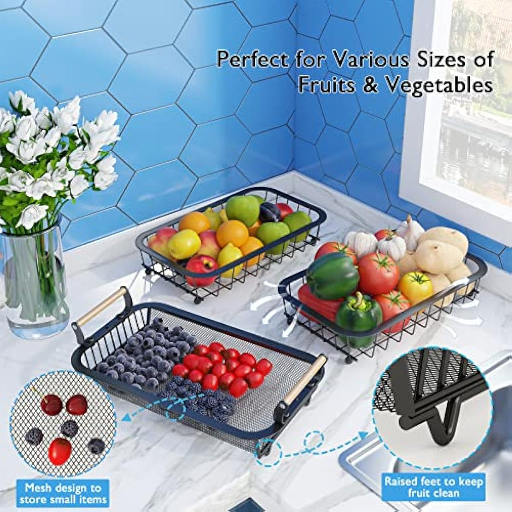 Antopy 3-Tier Fruit Basket with Banana Hangers – Metal Mesh Kitchen Stand