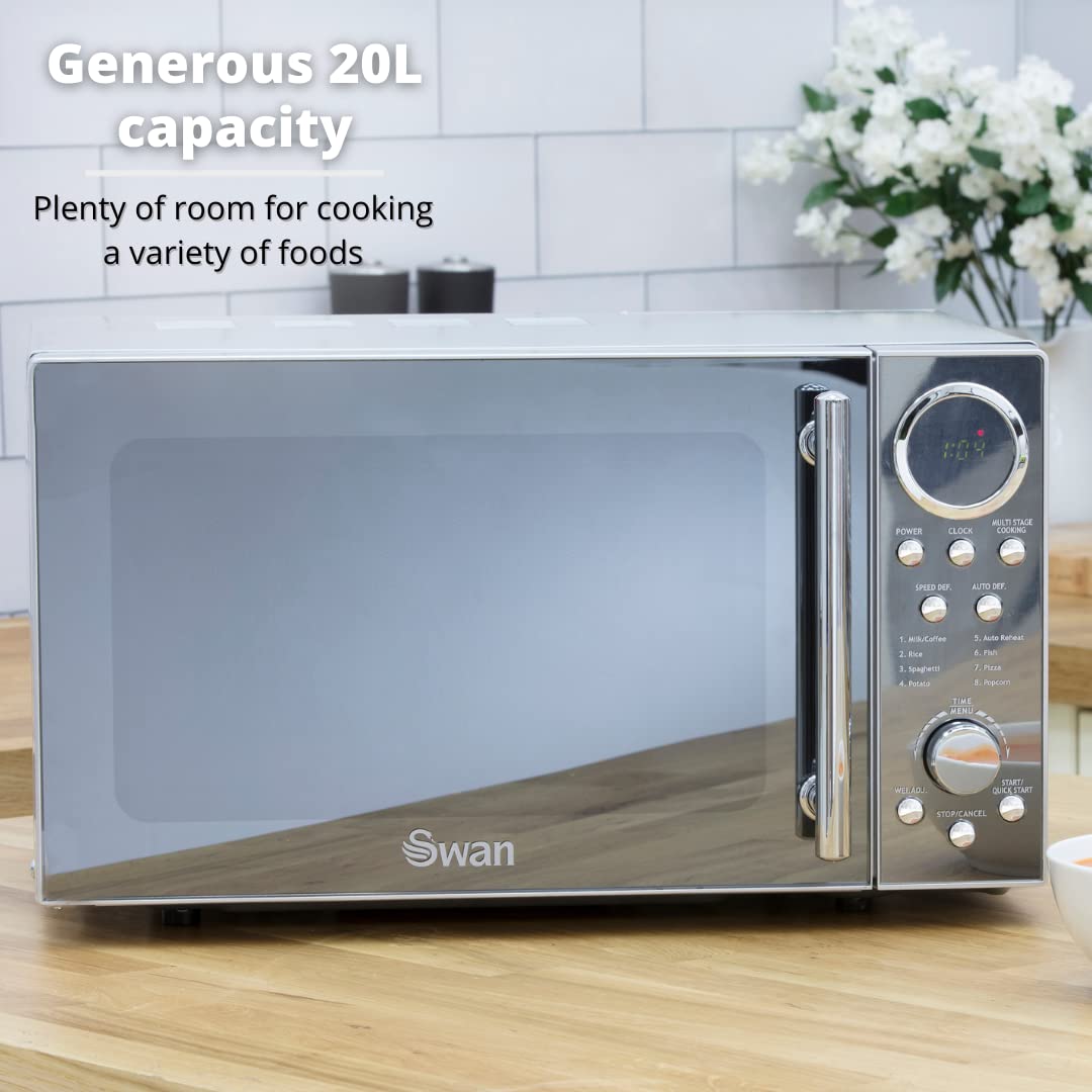 Swan 20L Digital Microwave – 800W with Mirrored Door and 10 Power Levels