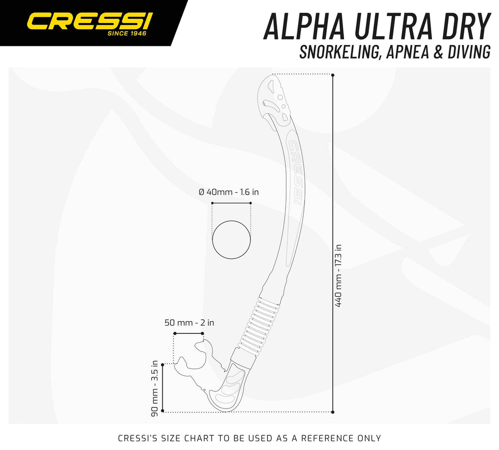 Cressi Alpha Ultra Dry Snorkel – Hypoallergenic Silicone Scuba Gear