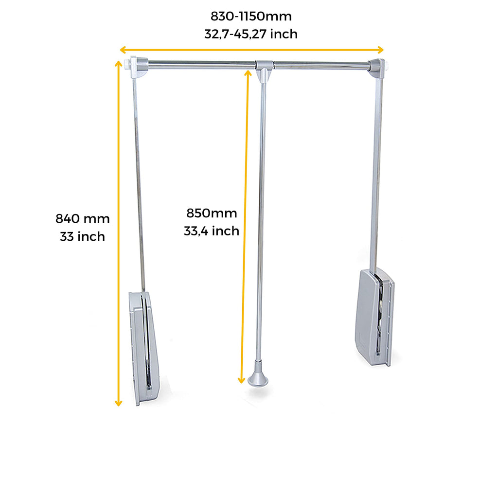 Emuca Pull Down Wardrobe Rail Lift | Adjustable 830-1150mm | Chromed