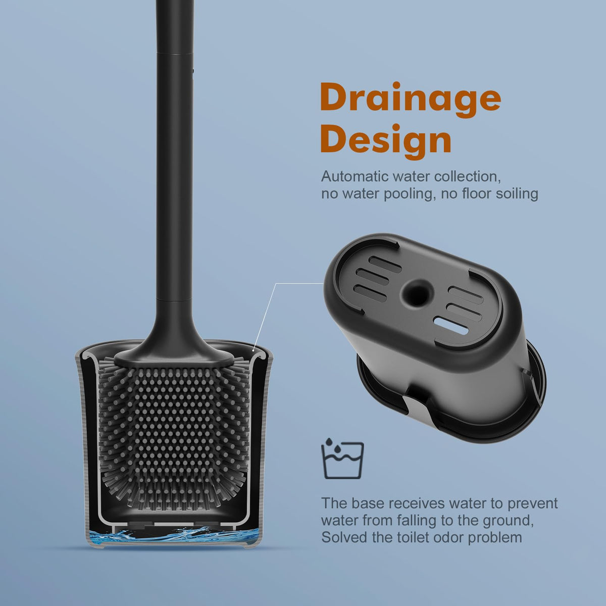Ibergrif Black Silicone Toilet Brush and Holder Set, Quick Drying M34156B - image 3