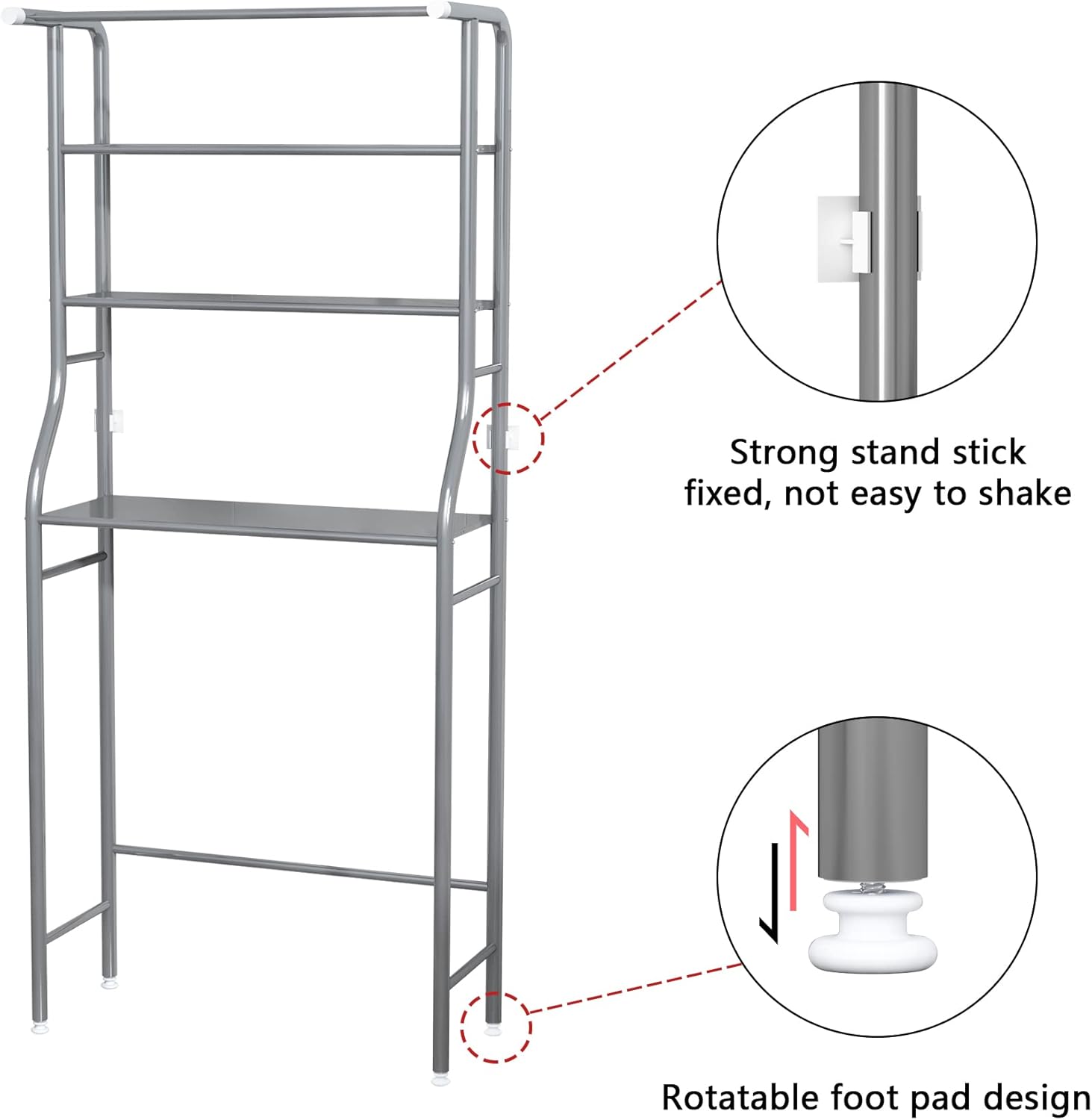 MOYIPIN 3-Tier Over-Toilet Storage Rack | Silver Steel Bathroom Organizer