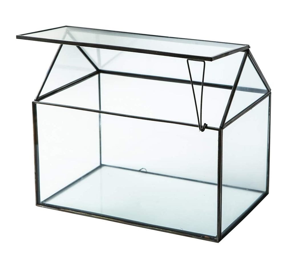 WONSUN House Shape Glass Geometric Terrarium – Black Tabletop Planter
