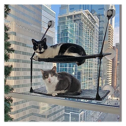 K&H EZ Mount Double Stack Cat Window Perch – 2 Level Suction Bed, Grey