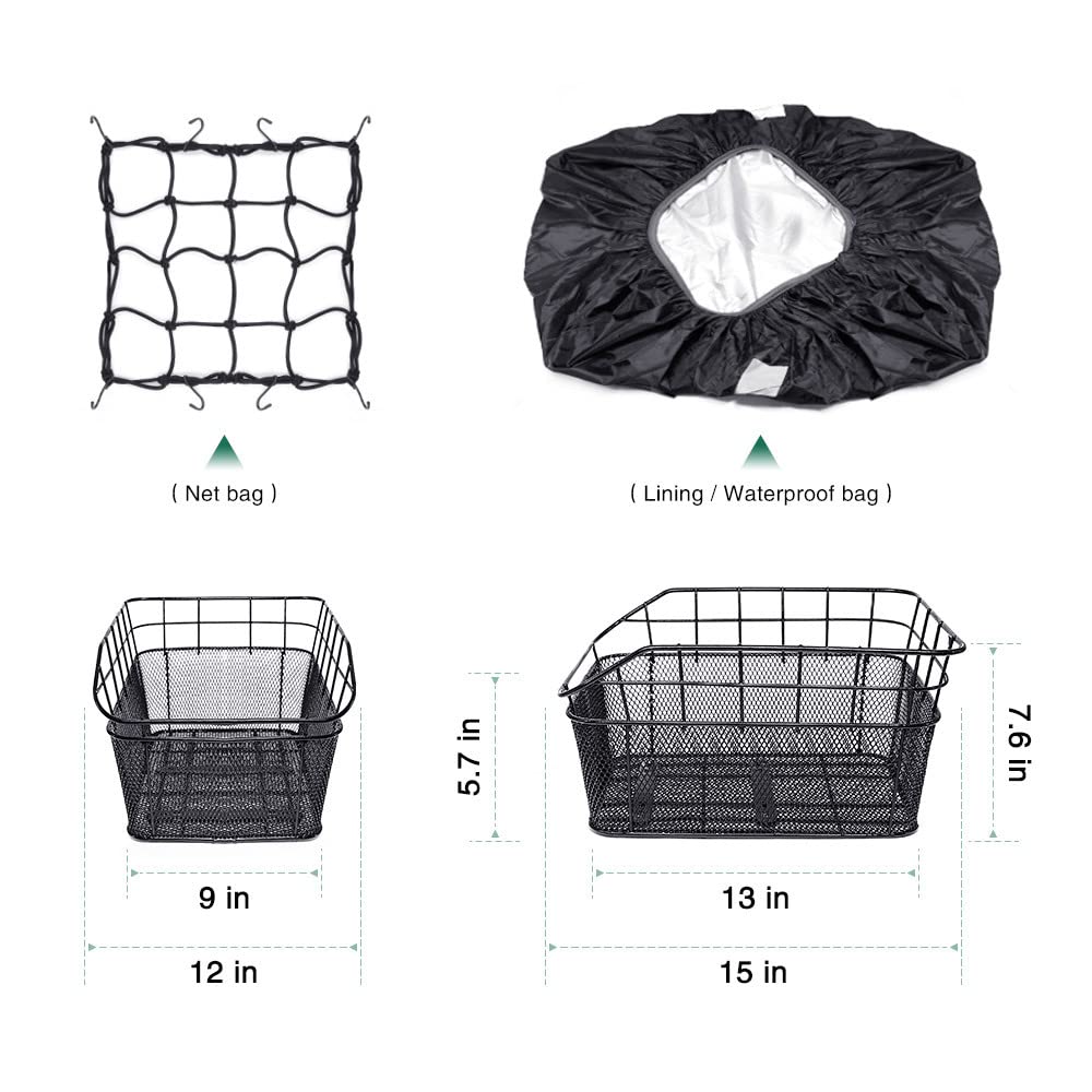 ANZOME Rear Bike Basket | Metal Wire Bicycle Rack with Waterproof Cover