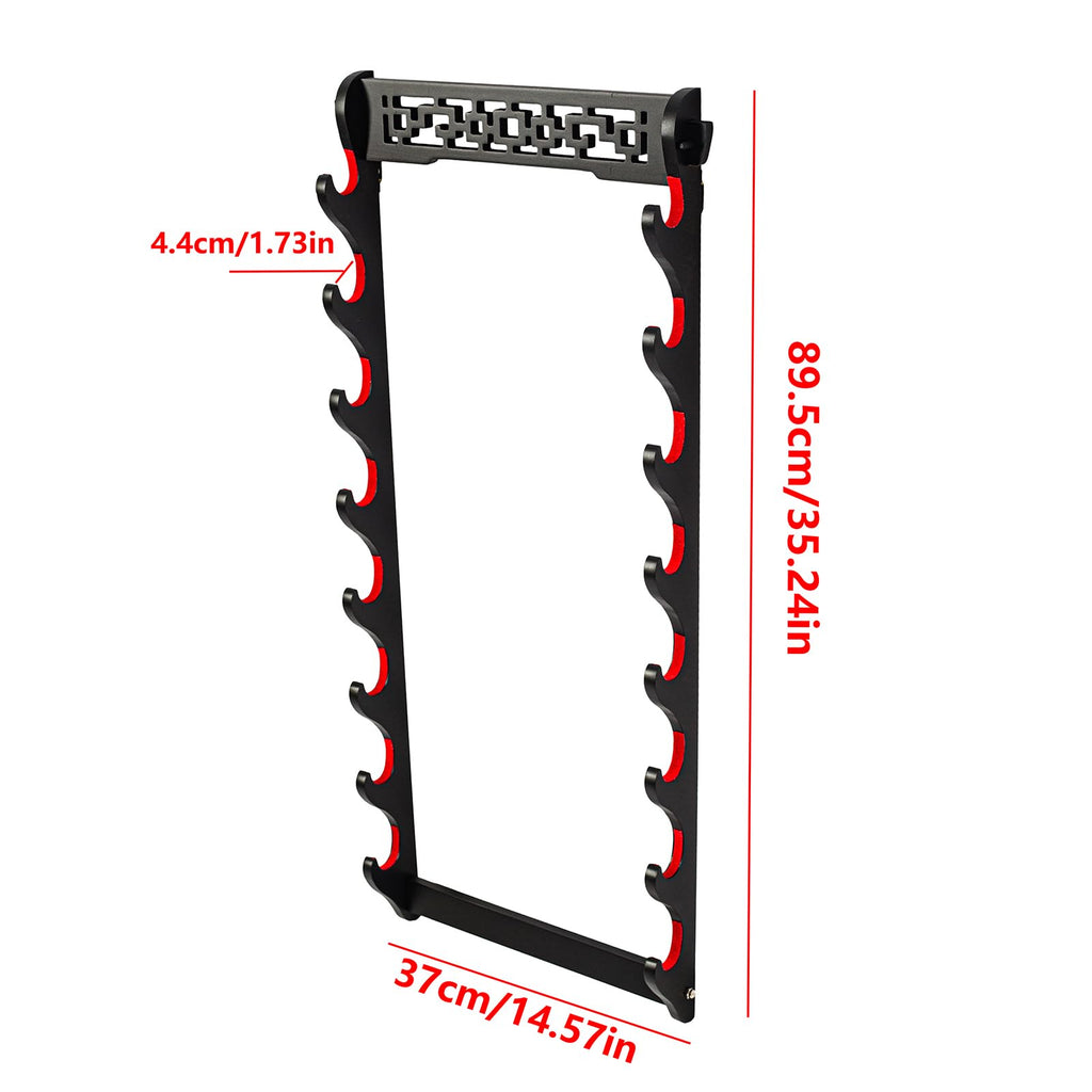 FOXSMZZ 8-Tier Samurai Sword Wall Mount - Black Velvet Padded Rack