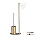 BVL Stainless Steel Toilet Set – Standing Roll Holder & Brush, Gold
