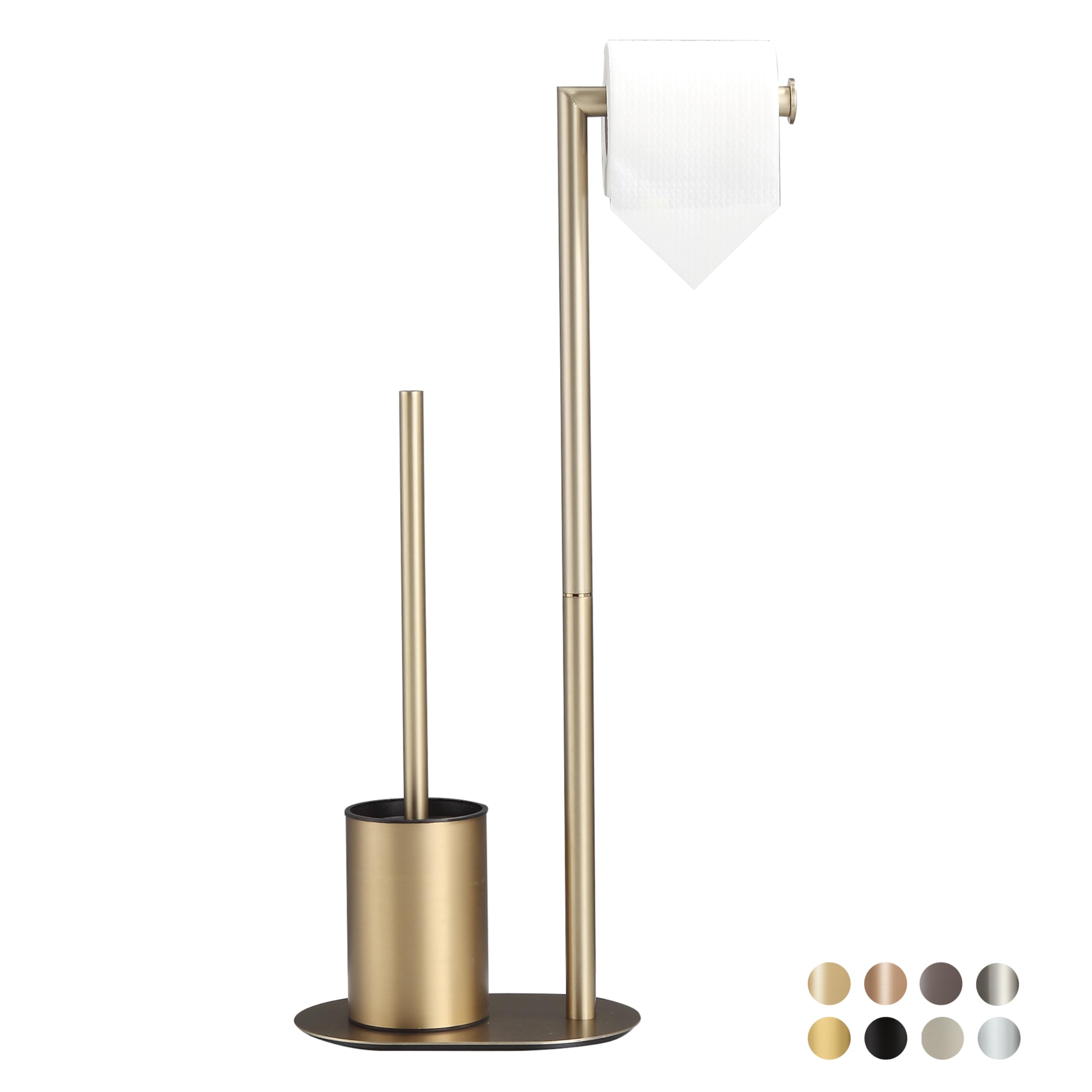 BVL Stainless Steel Toilet Set – Standing Roll Holder & Brush, Gold