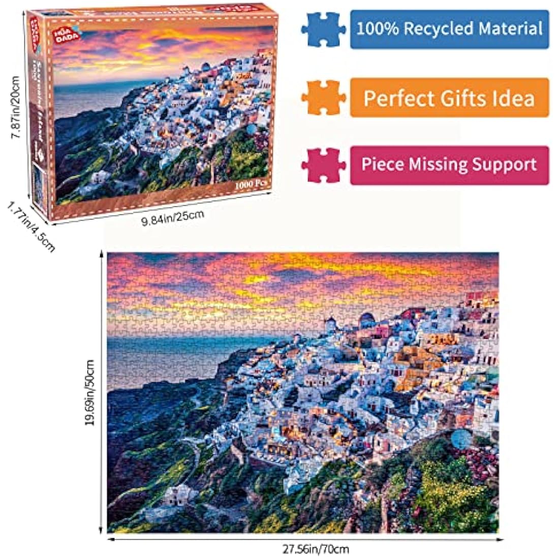 Jolof Store Santorini Island 1000 Piece Jigsaw Puzzle for Adults