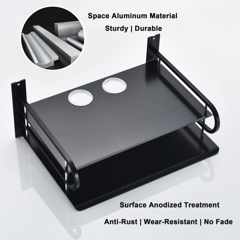 HNVNER Wall Mounted Projector Shelf – 2-Tier Aluminum Media Box Router Rack
