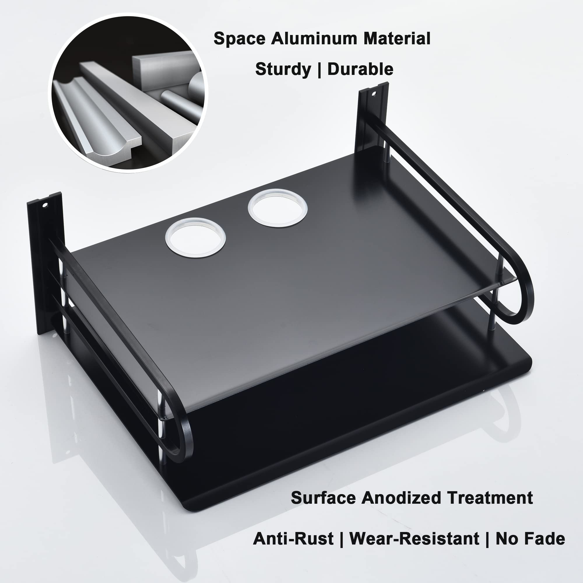 HNVNER Wall Mounted Projector Shelf – 2-Tier Aluminum Media Box Router Rack