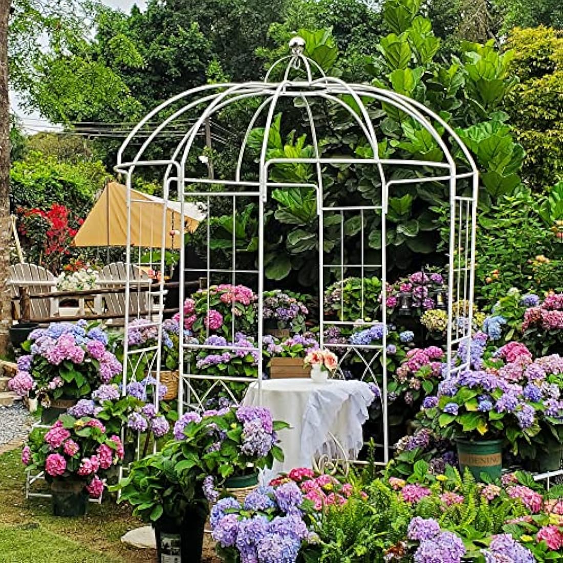 SCENDOR Birdcage Garden Arch Gazebo | 9ft Wrought Iron Wedding Pergola
