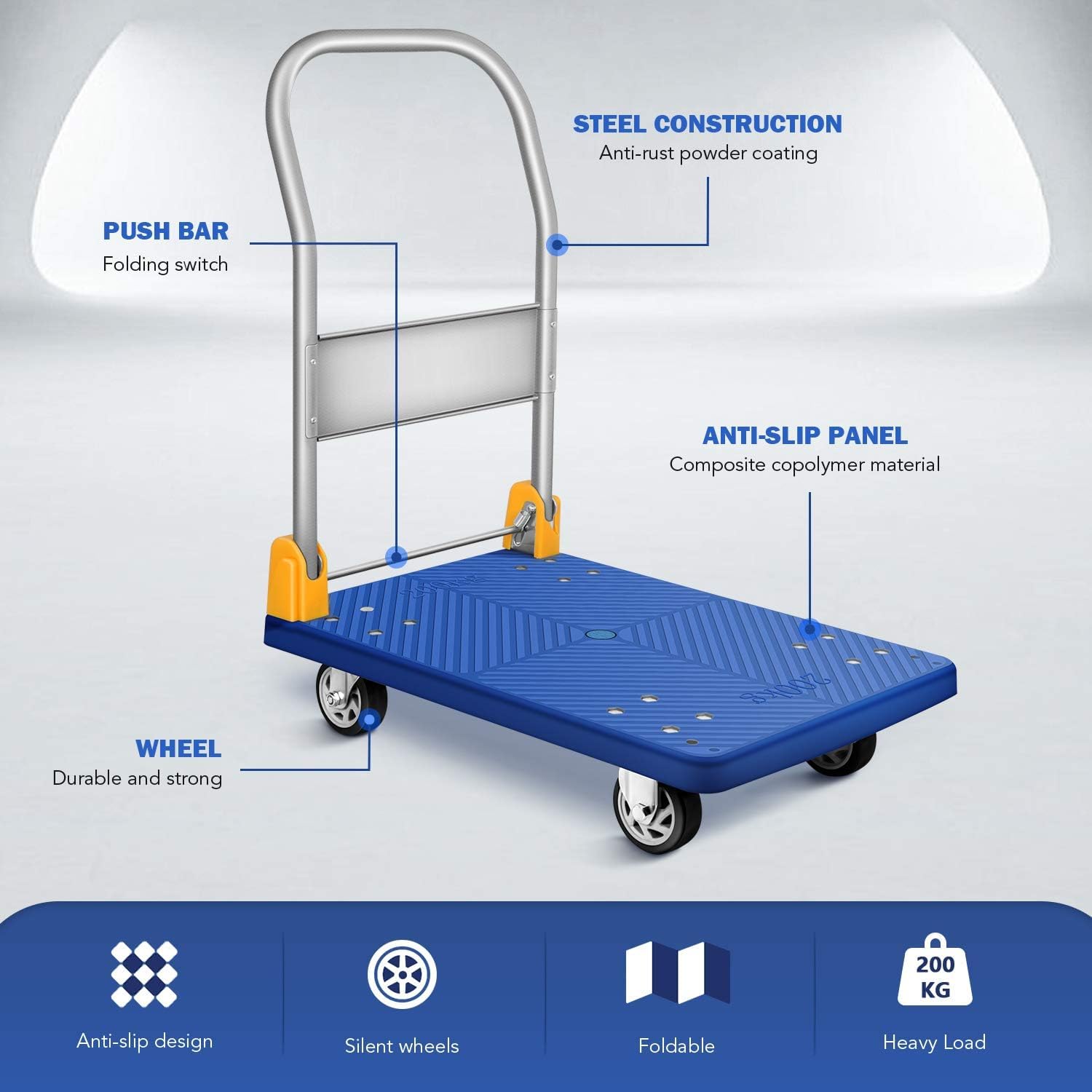YSSOA 880lb Heavy Duty Folding Platform Truck | Blue Push Hand Cart